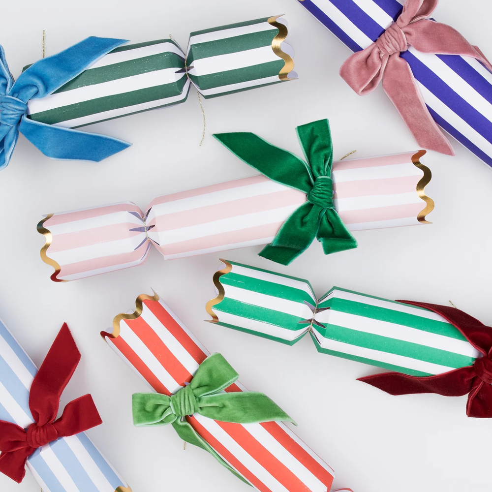 Meri Meri Christmas Crackers Stripe Velvet Bow  Pack of 6 Stripe