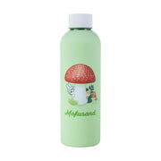 A light green bottle with a white cap, featuring a cartoon illustration of a red-and-white mushroom and the word 'Mofusand' in green script on the front.