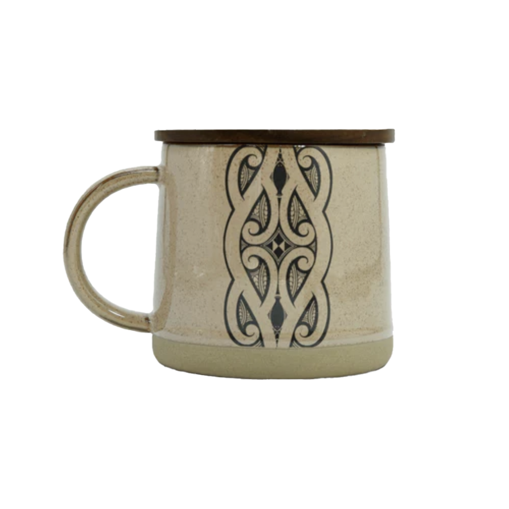 Moana Road X Miriama Grace-Smith Ceramic Mug with Wooden Coaster Lid Brown