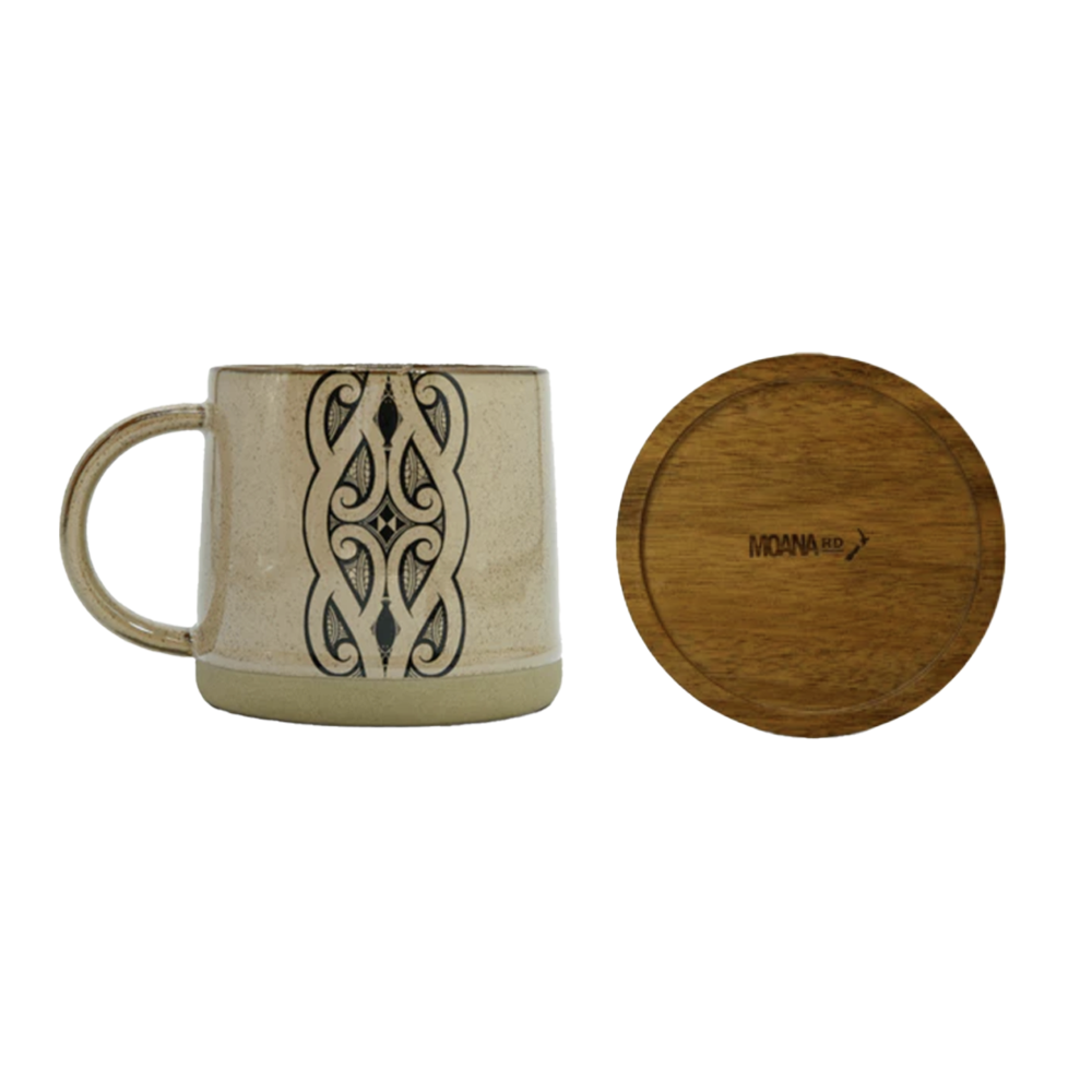 Moana Road X Miriama Grace-Smith Ceramic Mug with Wooden Coaster Lid Brown