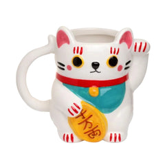 White Maneki Neko Lucky Cat Ceramic Shaped Mug