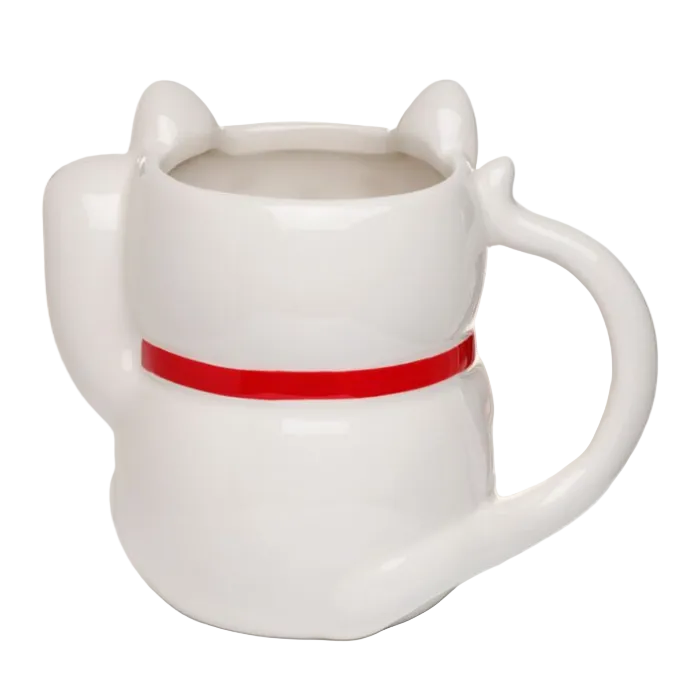 White Maneki Neko Lucky Cat Ceramic Shaped Mug