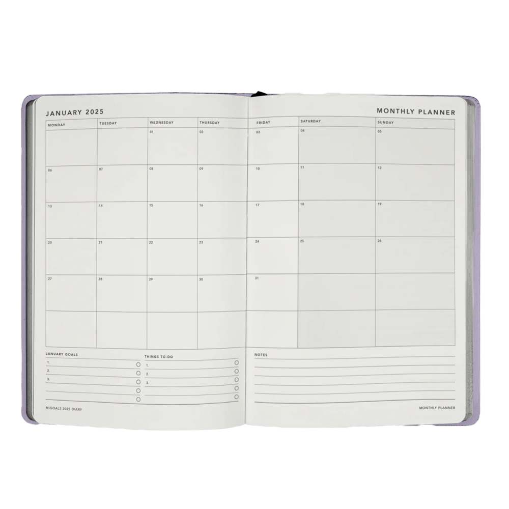 MiGoals 2025 Class Diary Weekly Notes A5 Soft Cover Lilac