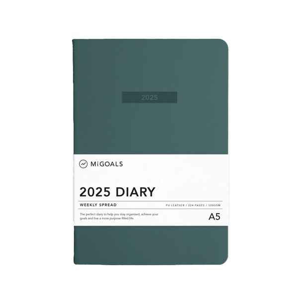 MiGoals 2025 Class Diary Weekly Spread A5 Soft Cover  Teal Green