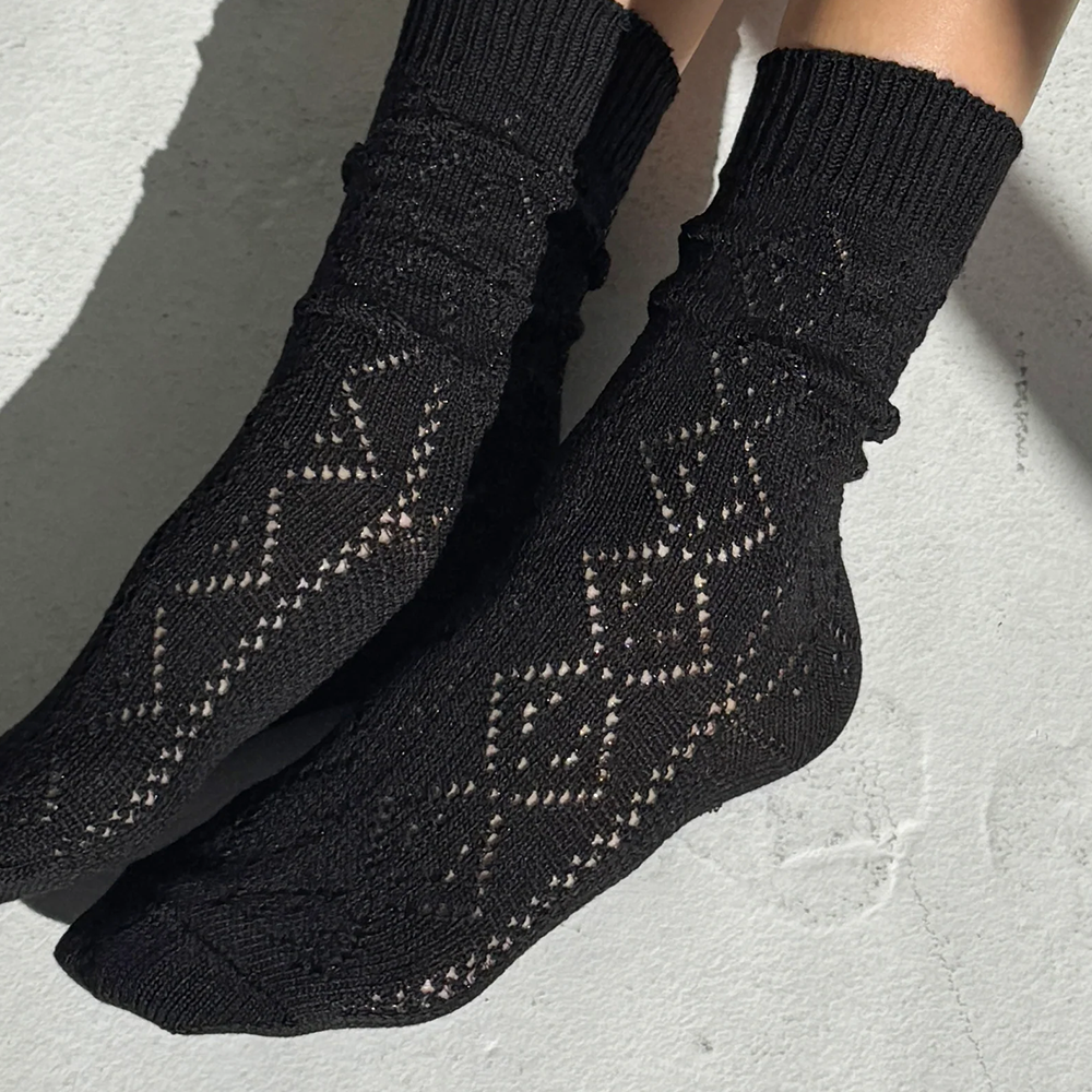 Le Bon Shoppe Modal Eyelet Socks Jet Black