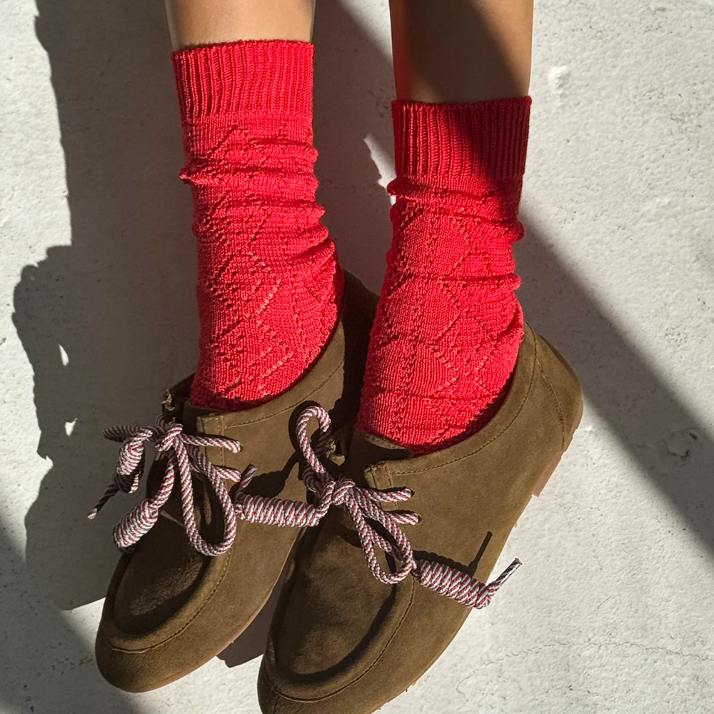 Le Bon Shoppe Modal Eyelet Socks Poppy Red