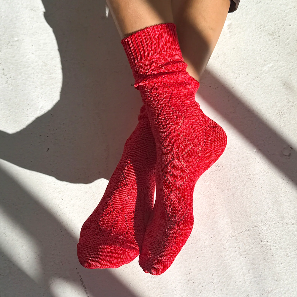 Le Bon Shoppe Modal Eyelet Socks Poppy Red