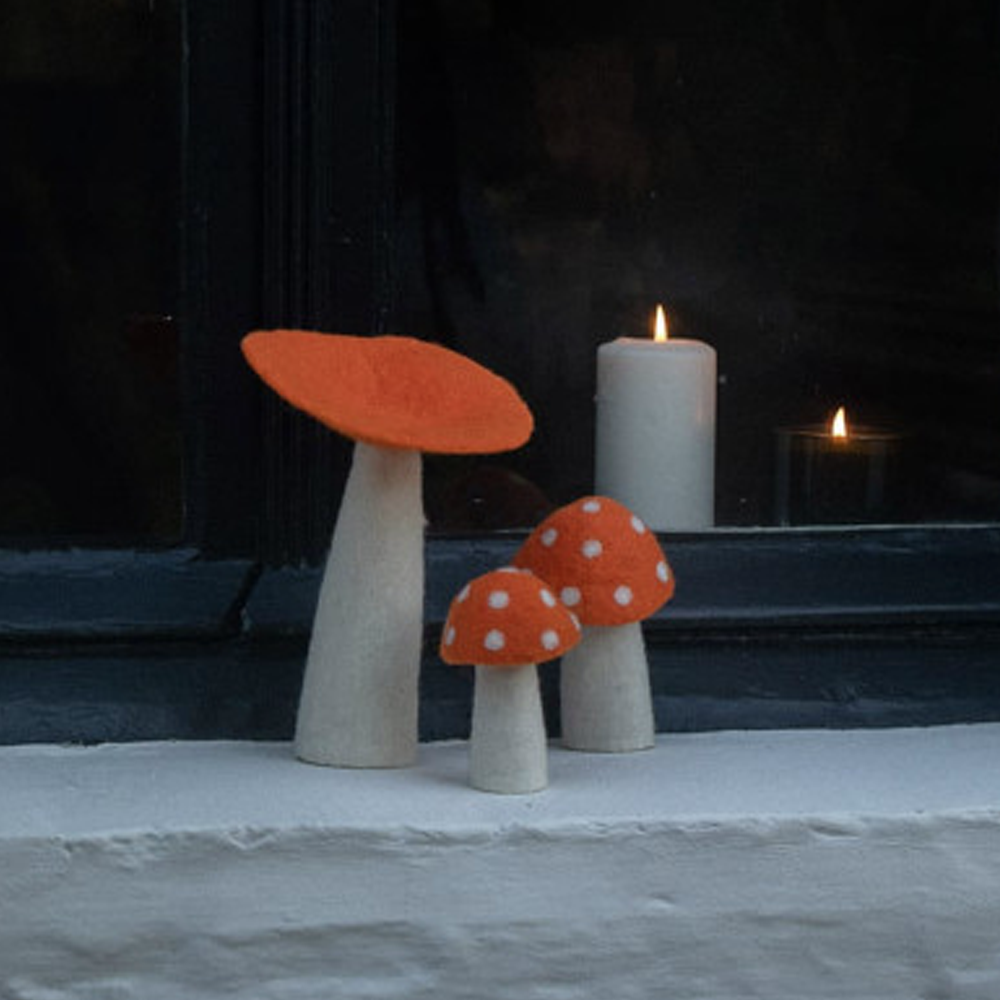 Muskhane 100% Felt Mushroom Dotty Small 8cm Orange