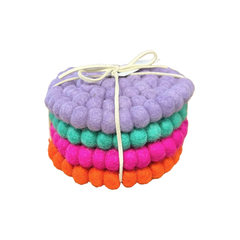 Sheep-ish Felt Ball Coasters Set of 4 Bright Stack