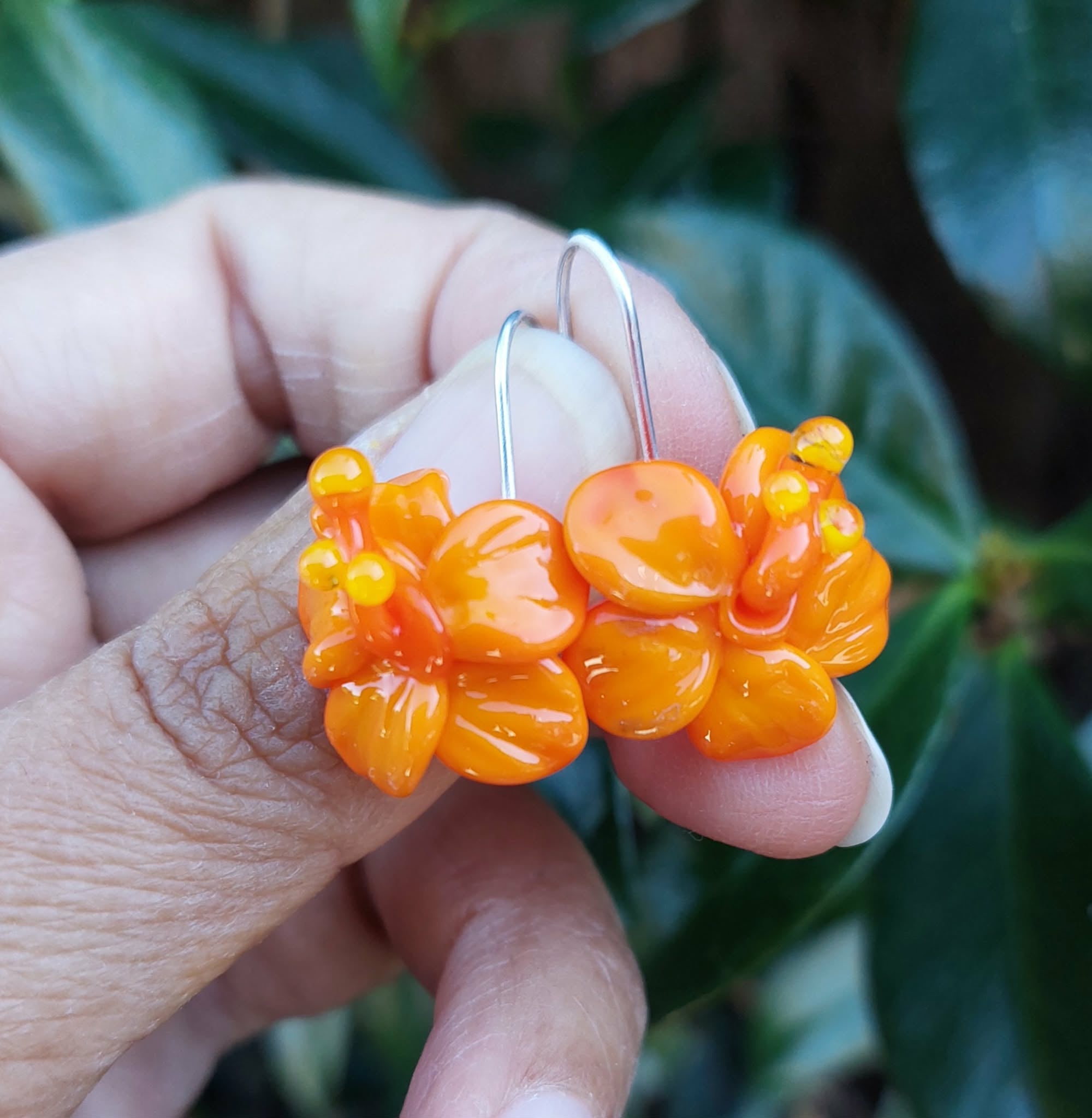 Rainey Designs Glass Hibiscus Earrings Orange
