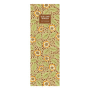 William Morris 2027 calendar cover featuring a dense floral and leaf pattern in muted green, brown, cream, and orange tones, with a central brown title block reading 'WILLIAM MORRIS 2027 CALENDAR'.