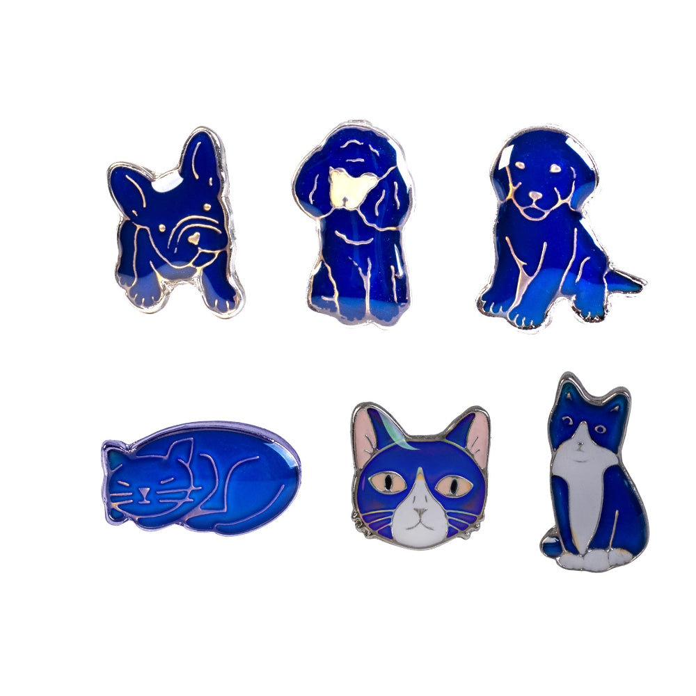 Set of animal mood rings including a dog, cat, and other animals on a white background