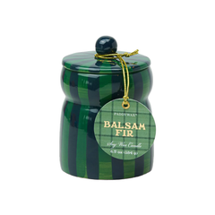 Paddywax Festive Cabana Ceramic Candle Green Navy Striped Balsam and Fir 184g