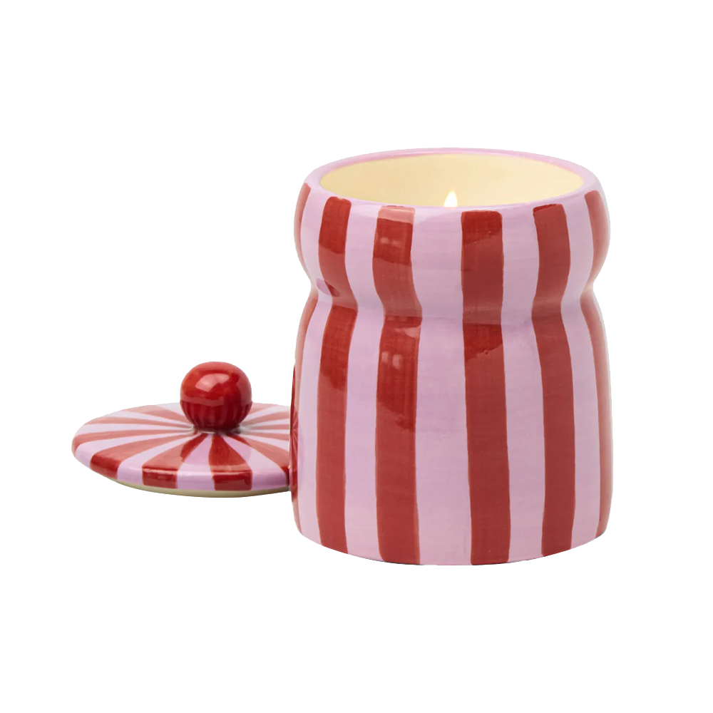 Paddywax Festive Cabana Ceramic Candle Red Pink Striped Pink Peppermint 184g