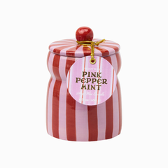 Paddywax Festive Cabana Ceramic Candle Red Pink Striped Pink Peppermint 184g