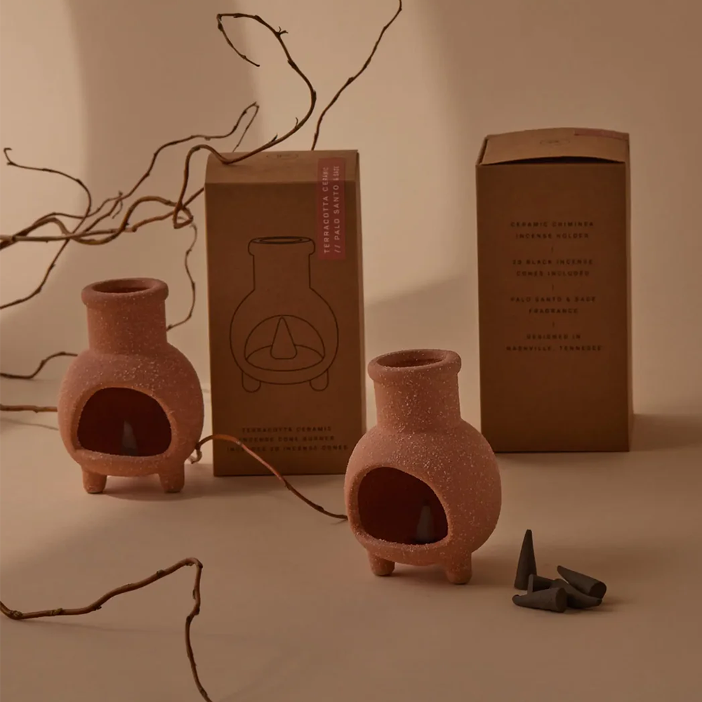 Paddywax Ceramic Chimnea Incense Holder With Cones Palo Santo and Sage