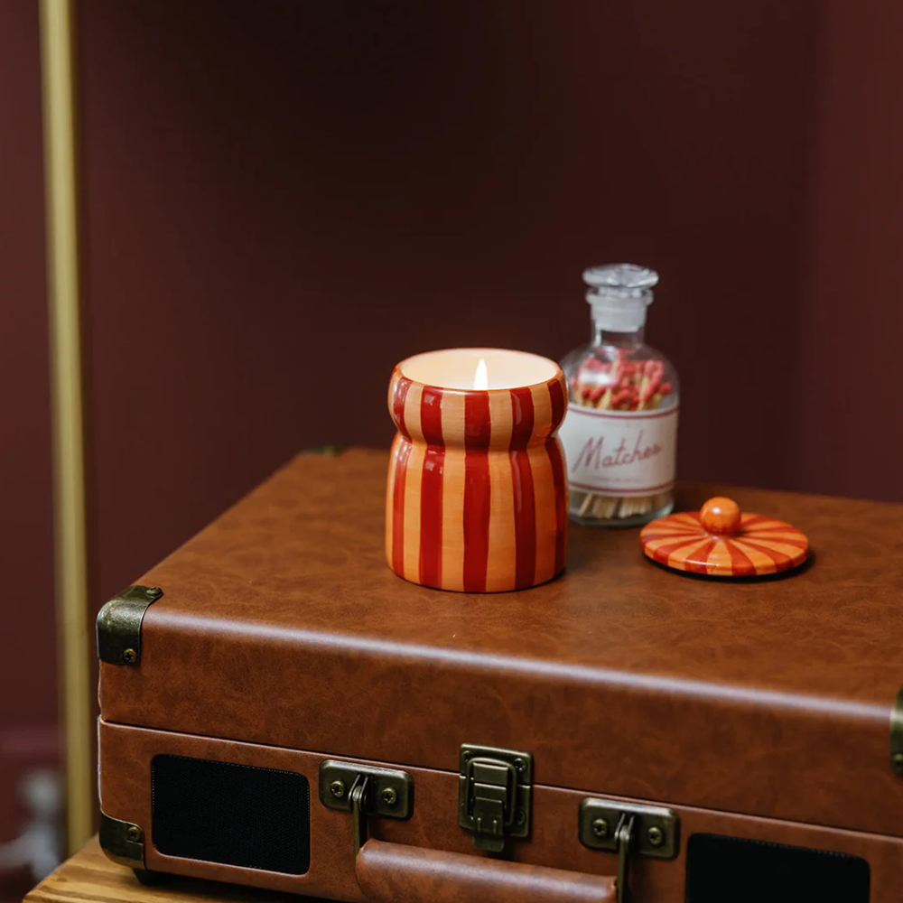 Paddywax Festive Cabana Ceramic Candle Red Coral Striped Spiced Apple 184g