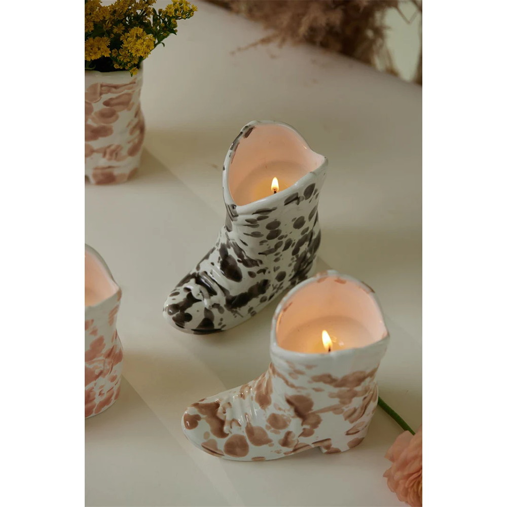 Paddywax Nashville Cowboy Boot Ceramic Candle Pink Speckle Cactus Flower 170g