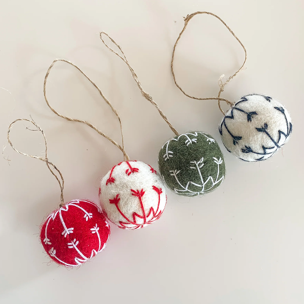 Christmas Decoration Felt Embroidered Bauble Assorted