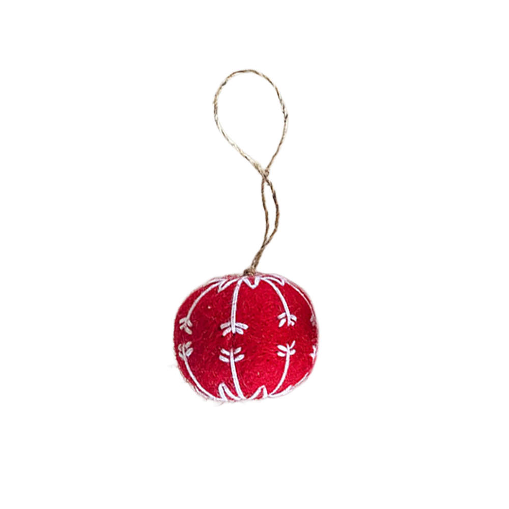 Christmas Decoration Felt Embroidered Bauble Assorted