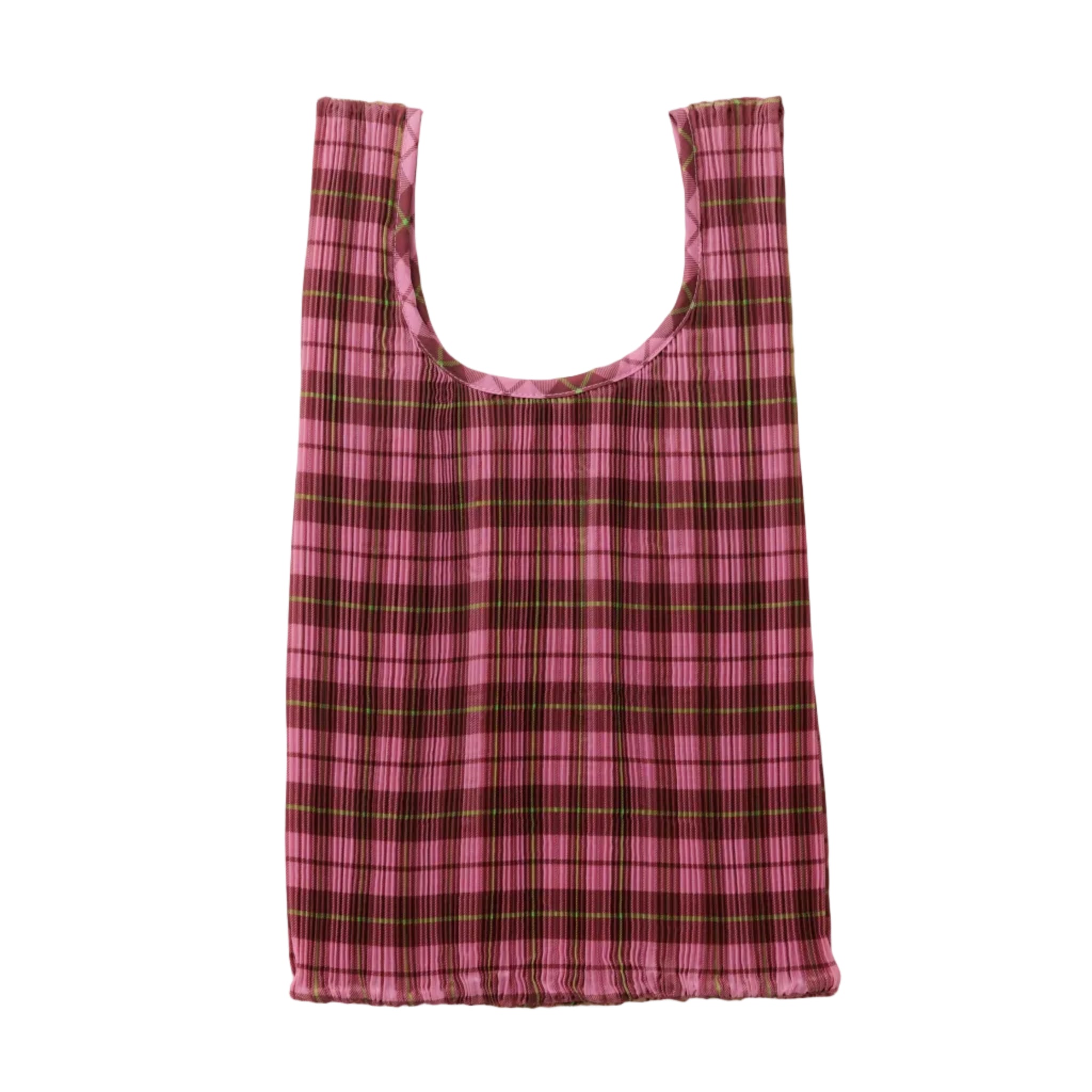 Baggu Pleated Bag Azalea Pink Tartan