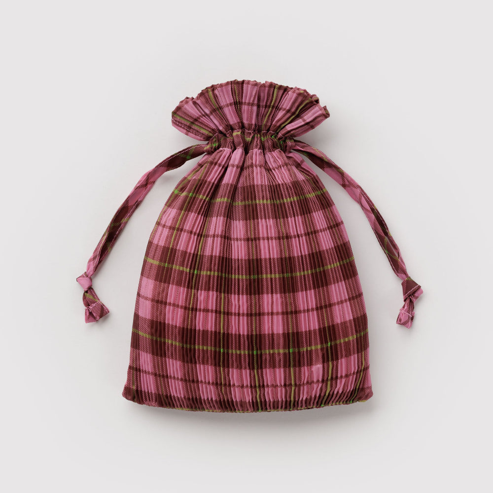Baggu Pleated Bag Azalea Pink Tartan