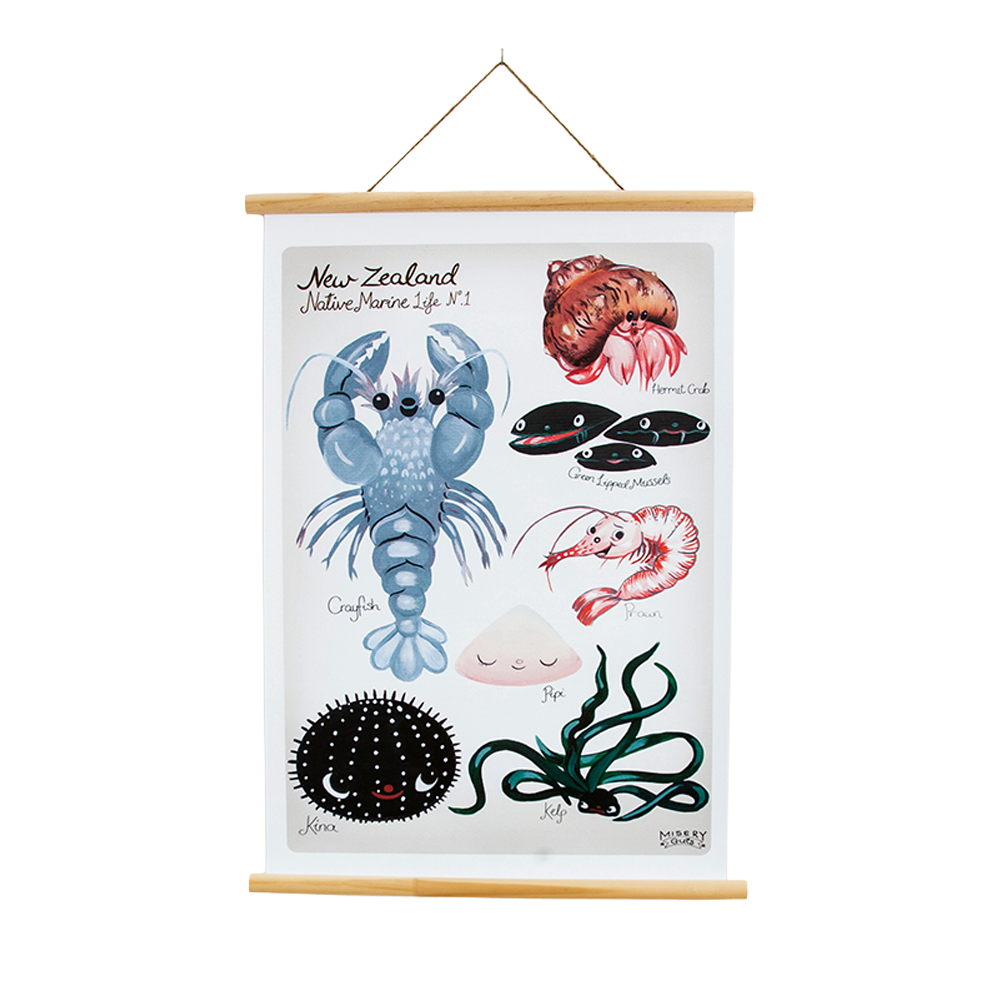 Misery Guts Wall Chart New Zealand Native Marine Life A1