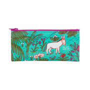 Pouch with a donkey design and floral pattern on a white background