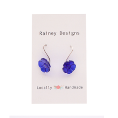 Rainey Designs Glass Floral Drop Earrings Hydrangea Blue
