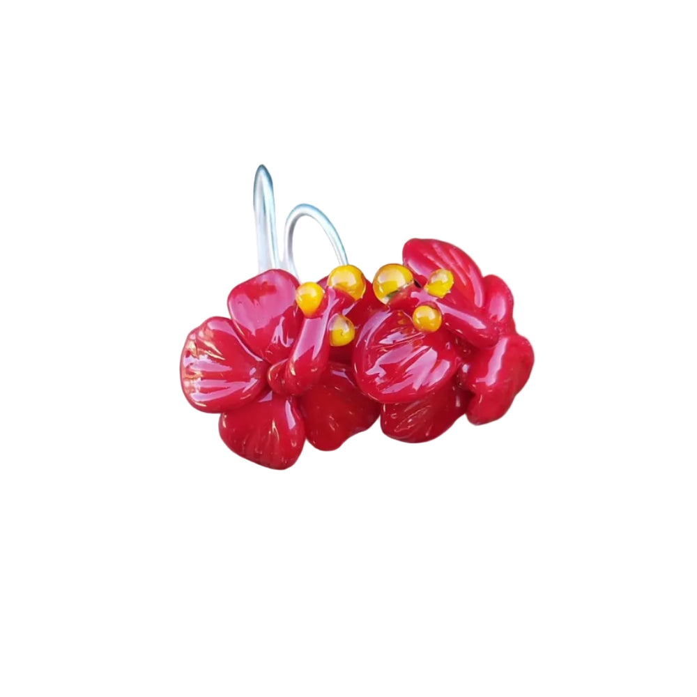 Rainey Designs Glass Hibiscus Earrings Red
