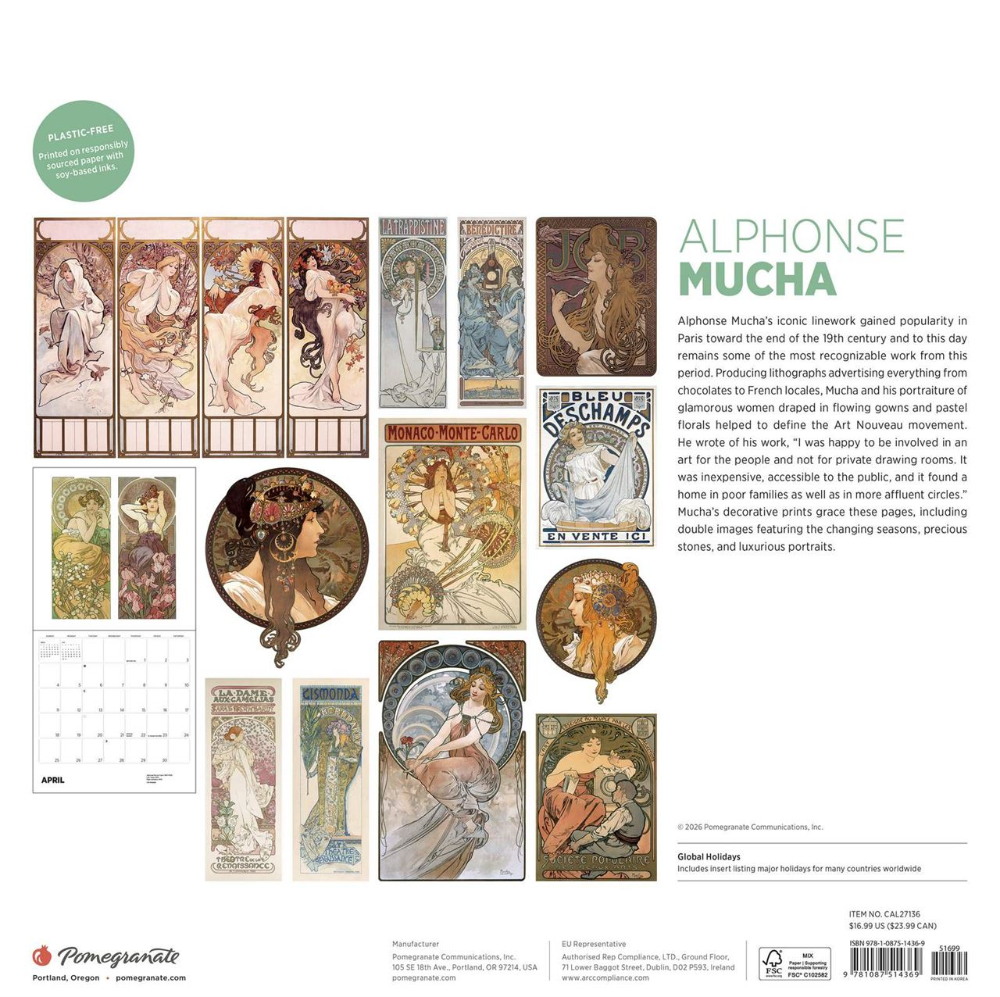 Pomegranate 2027 Wall Calendar Alphonse Mucha