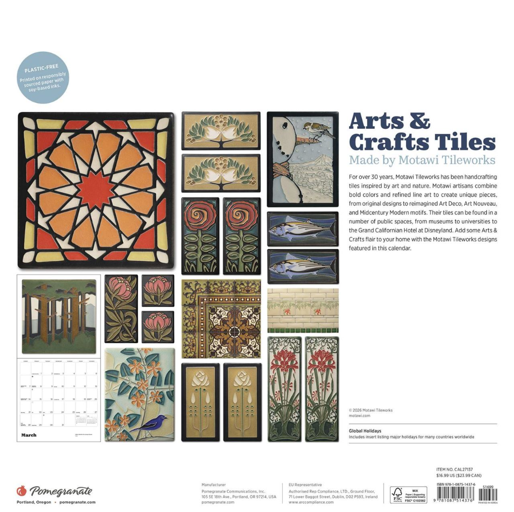 Pomegranate  2027 Wall Calendar Arts & Crafts Tiles