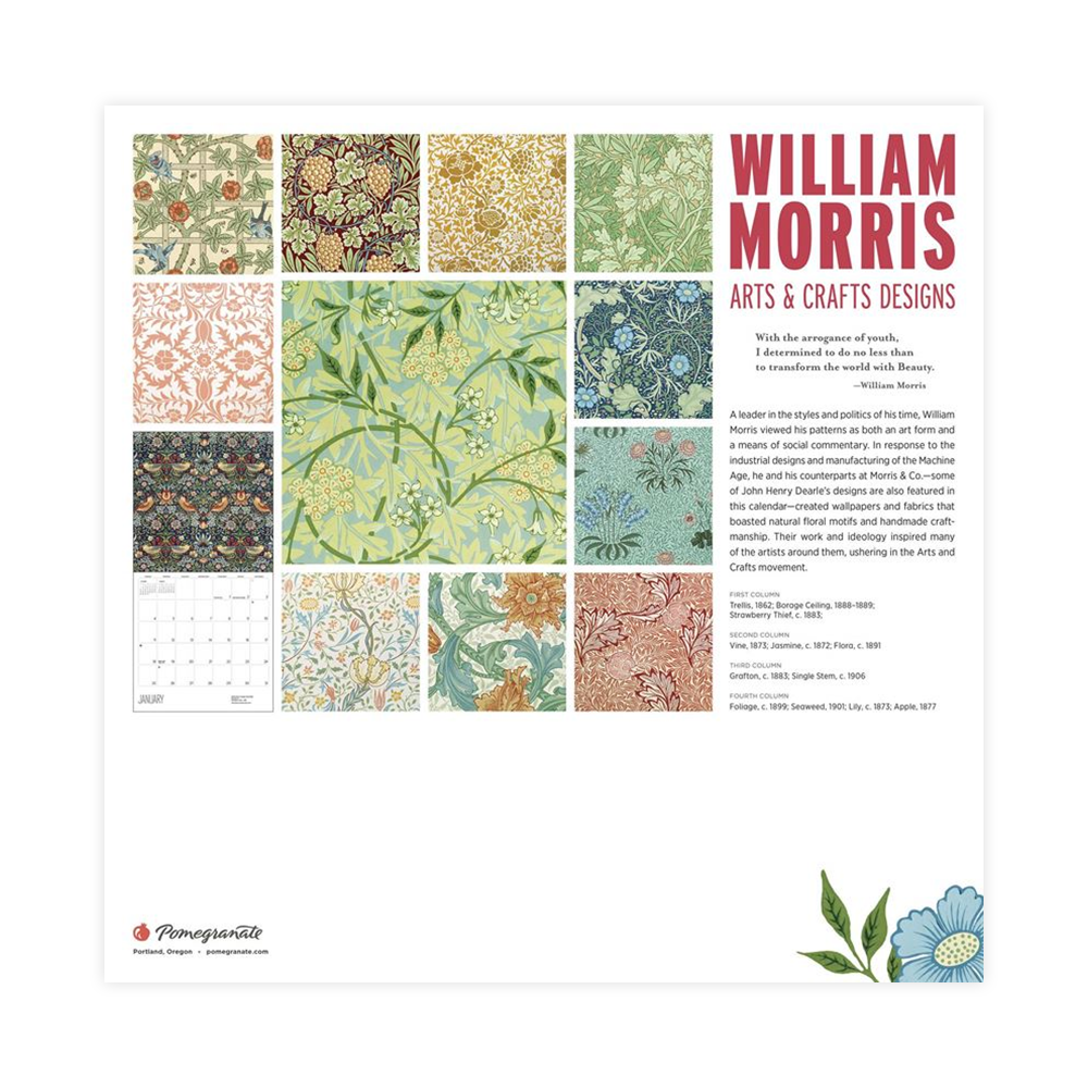 William Morris 2026 Wall Calendar Arts and Crafts Designs