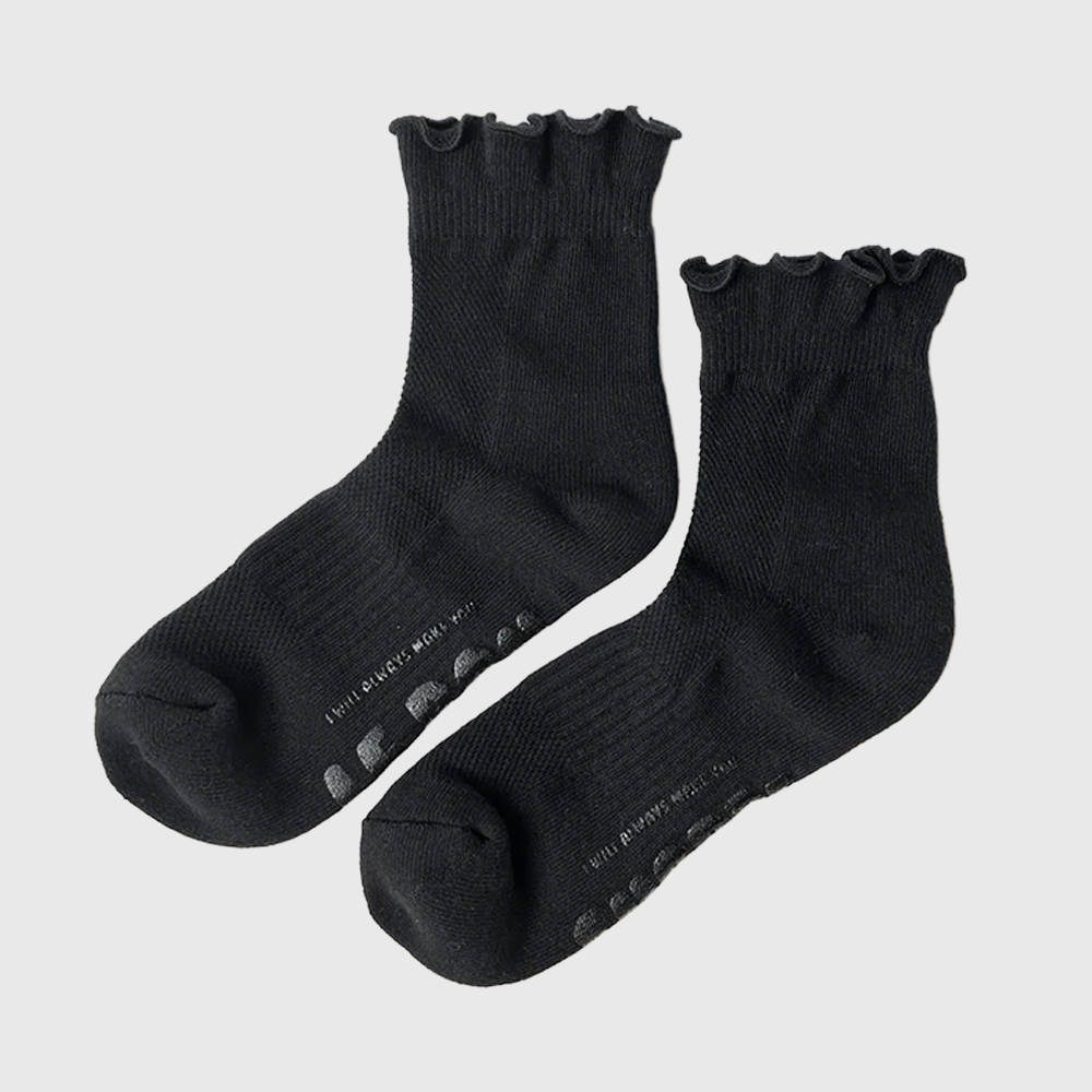 Le Bon Shoppe Ruffled Hugger Crew Socks Black