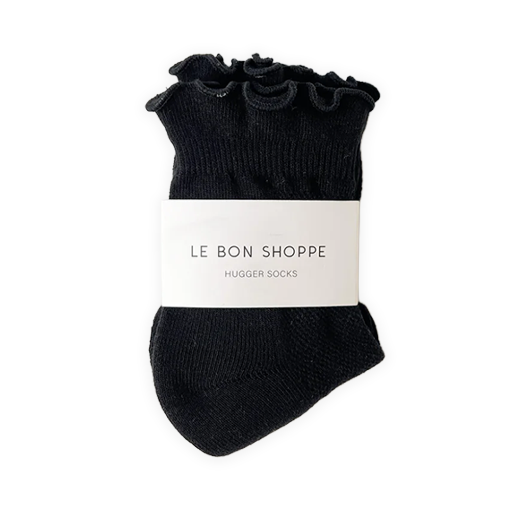 Le Bon Shoppe Ruffled Hugger Crew Socks Black