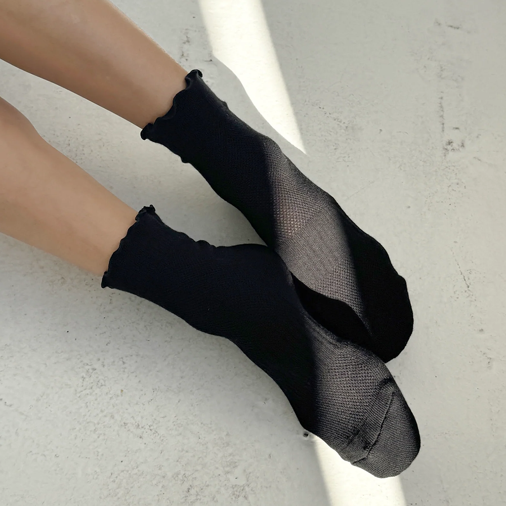 Le Bon Shoppe Ruffled Hugger Crew Socks Black