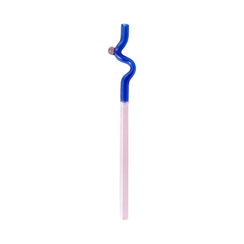 Reusable Glass Straw Wavy Blue and Pink