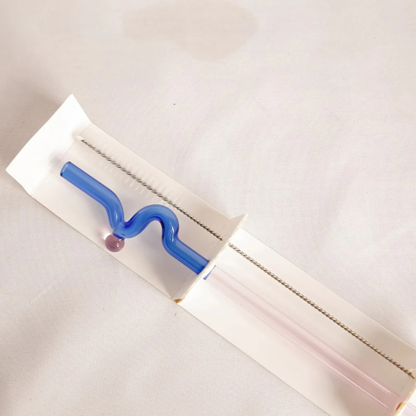Reusable Glass Straw Wavy Blue and Pink