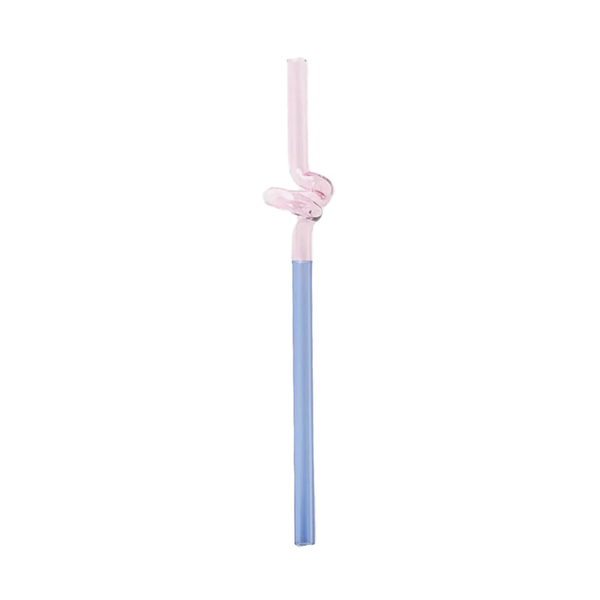 Reusable Glass Straw Curly Pink and Blue