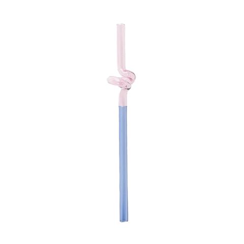 Reusable Glass Straw Curly Pink and Blue