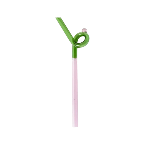 Reusable Glass Straw Loopy Green and Pink