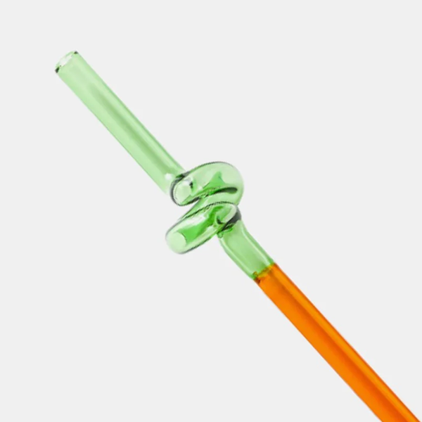 Reusable Glass Straw  Curly Green and Amber