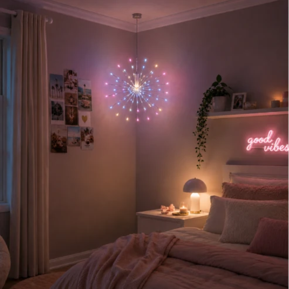 Stellar Haus Seed Lights Rechargeable Starburst Silver Rainbow