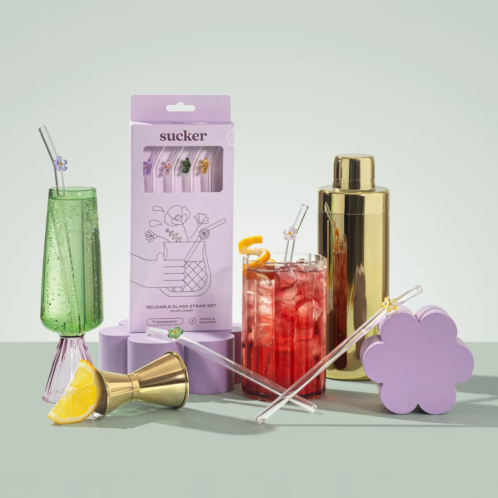 Glass straw with cute little flower. pretty eco summer party