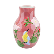 Ceramic Tropical Hummingbird Vase Pink