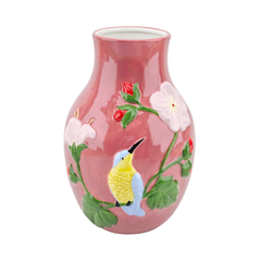 Ceramic Tropical Hummingbird Vase Pink