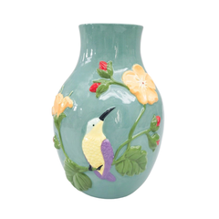 Ceramic Tropical Hummingbird Vase Turquoise
