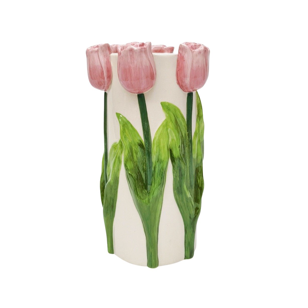 Ceramic Tulip Vase Pink and White