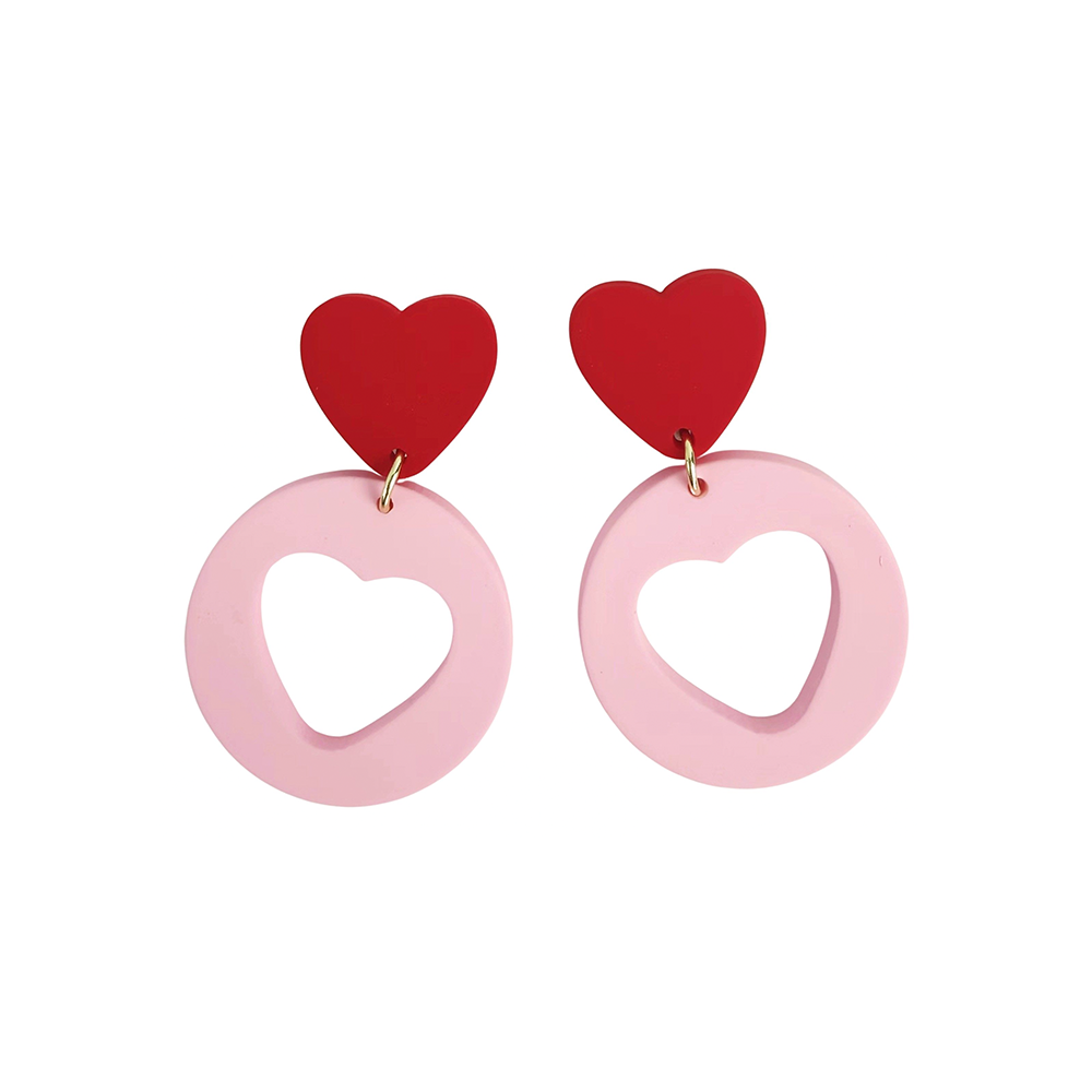 Lexi Cut Out Hearts Earrings Red Pink