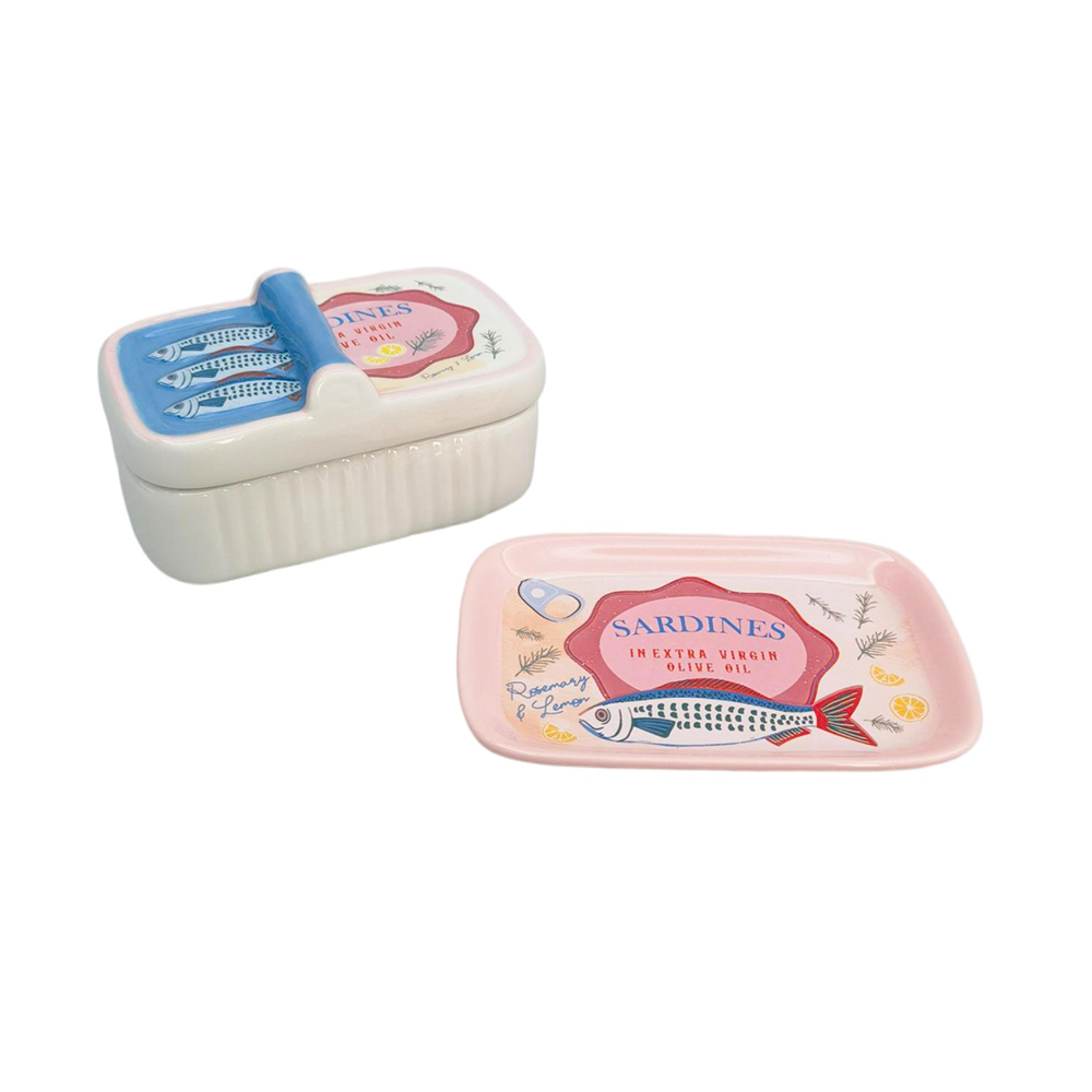 Ceramic Sardine Trinket Box Blue